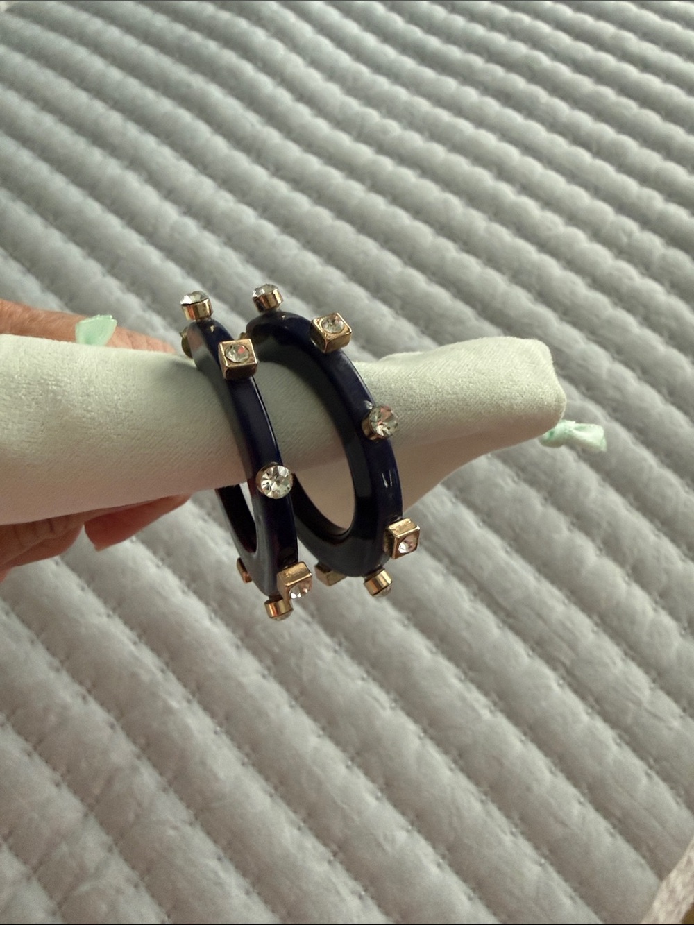 Gold-Stud Navy Hoop Earrings with Crystal Accents - Women's Jewelry